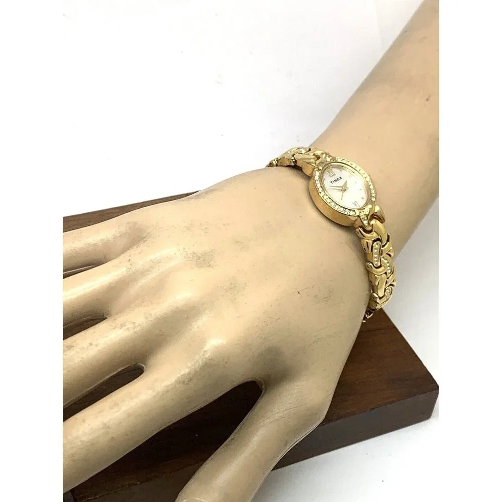 Timex Women's Watch TW2T49900 Oval Petite 19mm Quartz Mother of Pearl Gold Steel